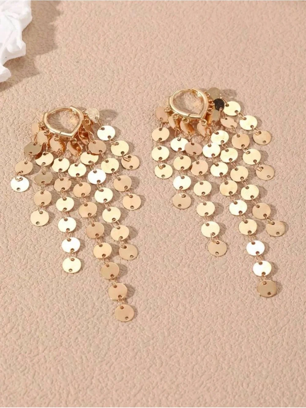 Gold Cascading Disc Hoop Earrings